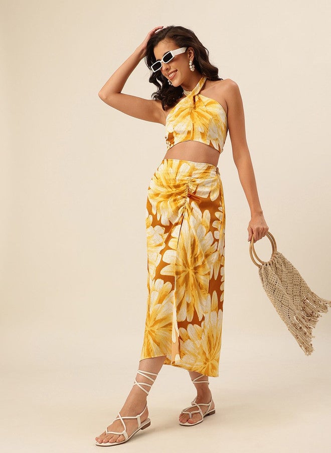 CUKOO Printed Halter Neck Top With Skirt - Image 1